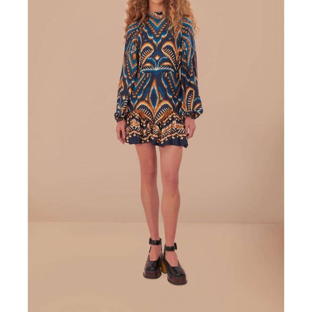 FARM RIO pineapple ikat raglan mini dress in pineapple ikat blue